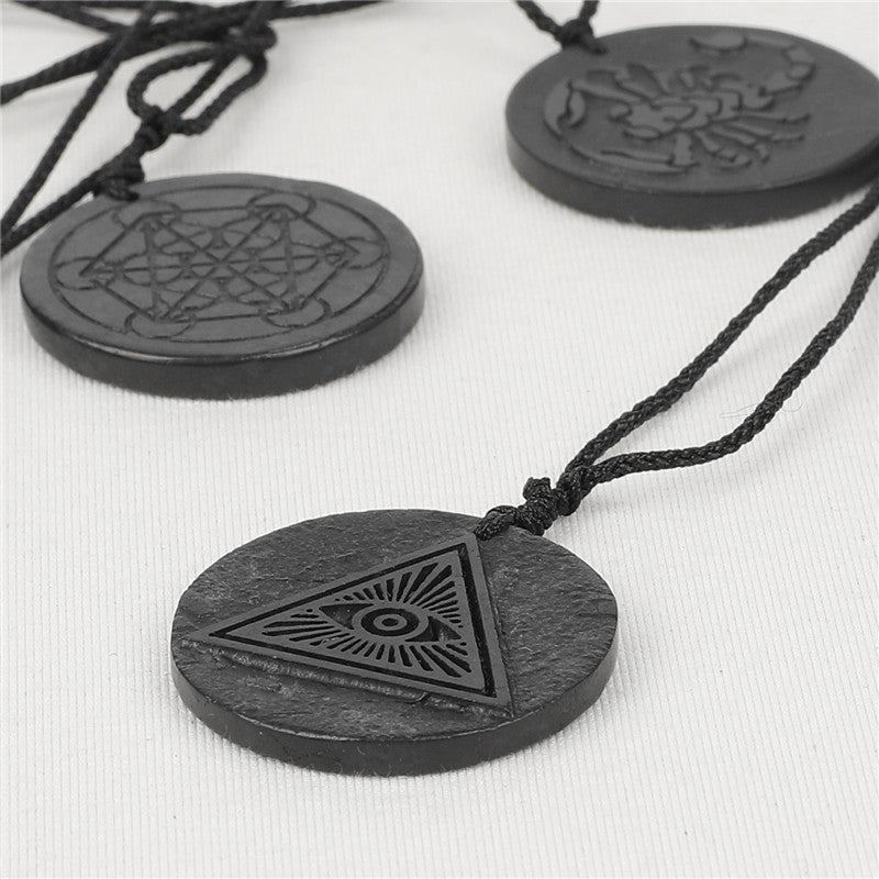 Evil eye protection Black graphitoid pendant necklacek