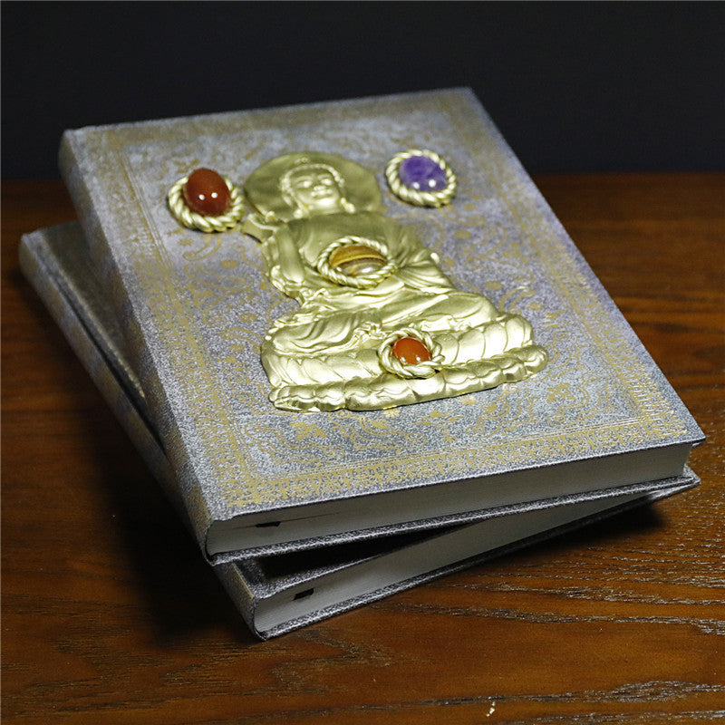 Hand Crafted Natural Crystal Gem Magic Notebook Simple Buddha Pattern
