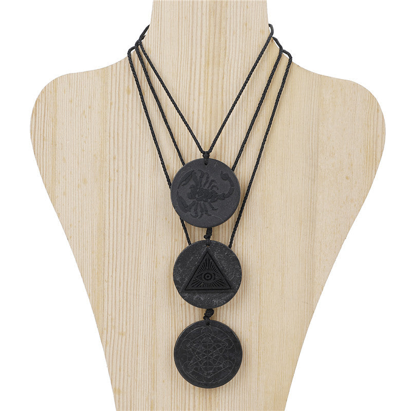 Evil eye protection Black graphitoid pendant necklacek
