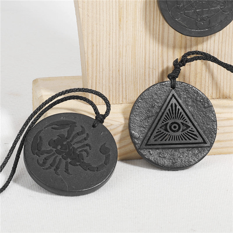 Evil eye protection Black graphitoid pendant necklacek