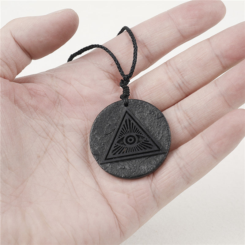 Evil eye protection Black graphitoid pendant necklacek