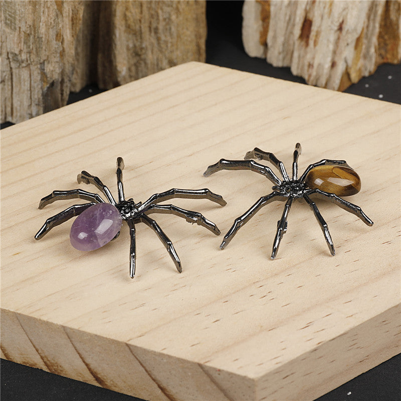 Handcrafted Natural Crystal Tiger's Eye Amethyst Spider