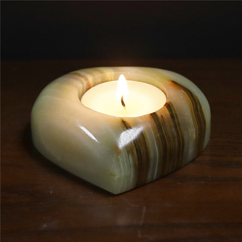 Handcrafted Afghan Jade Heart Shape Candle Holder