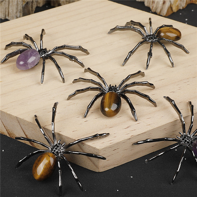 Handcrafted Natural Crystal Tiger's Eye Amethyst Spider