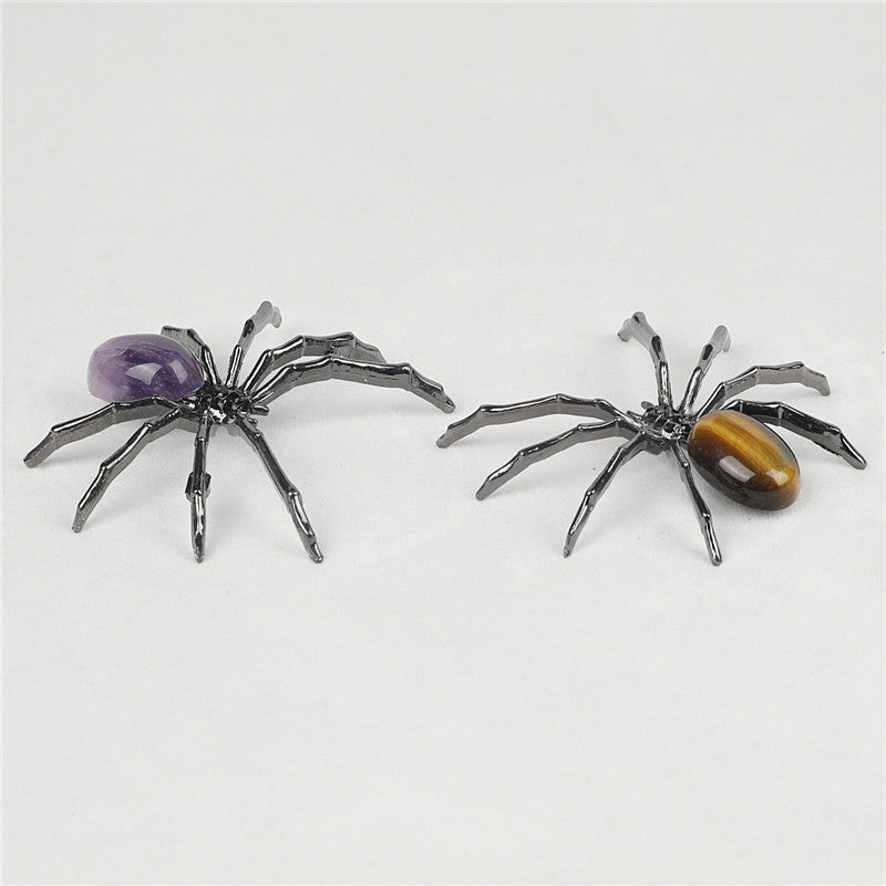 Handcrafted Natural Crystal Tiger's Eye Amethyst Spider