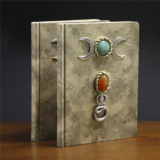 Hand Crafted Natural Crystal Notebook Snake Moon Gem Pattern