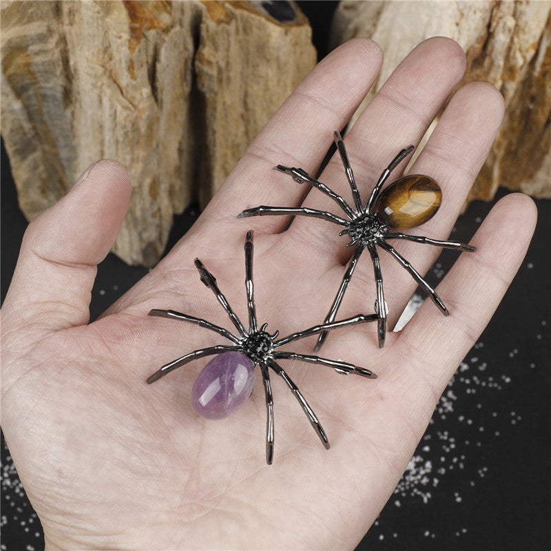 Handcrafted Natural Crystal Tiger's Eye Amethyst Spider