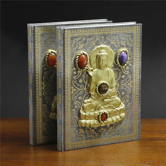 Hand Crafted Natural Crystal Gem Magic Notebook Simple Buddha Pattern