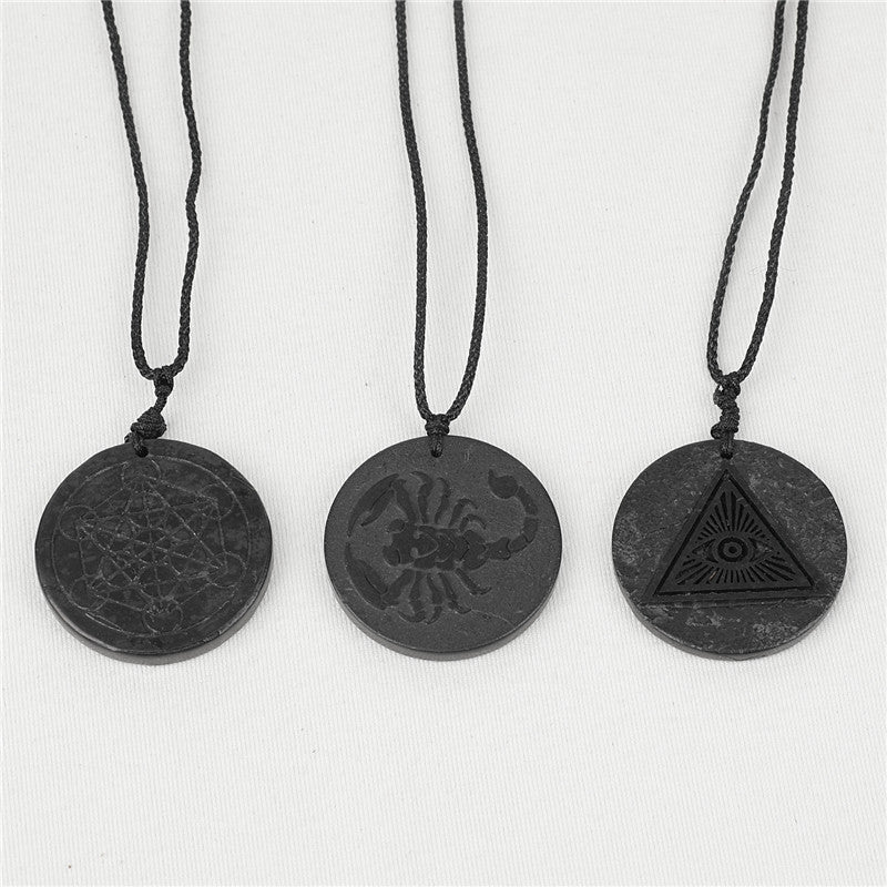 Evil eye protection Black graphitoid pendant necklacek