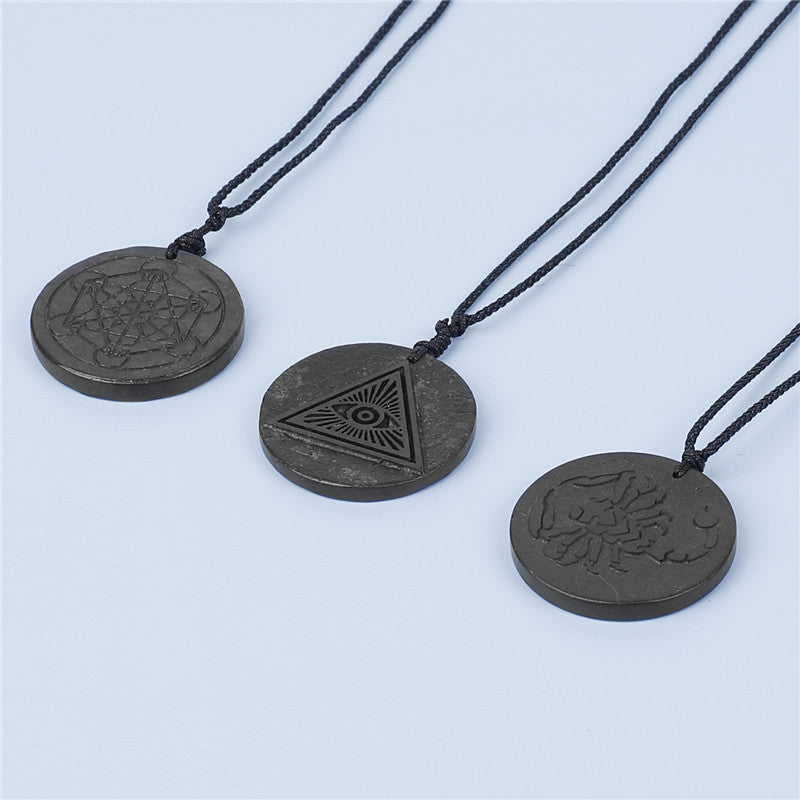 Evil eye protection Black graphitoid pendant necklacek