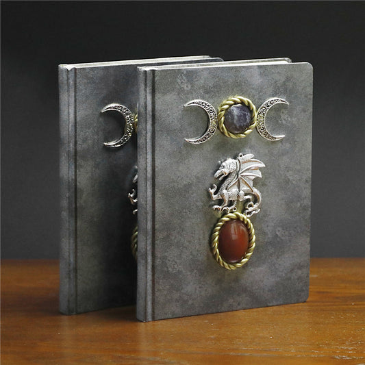 Hand Crafted Natural Magic Notebook Pterosaur Moon Color Gem Pattern