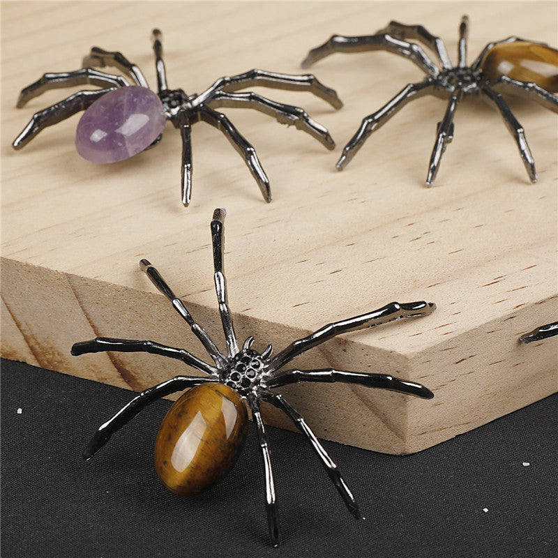 Handcrafted Natural Crystal Tiger's Eye Amethyst Spider