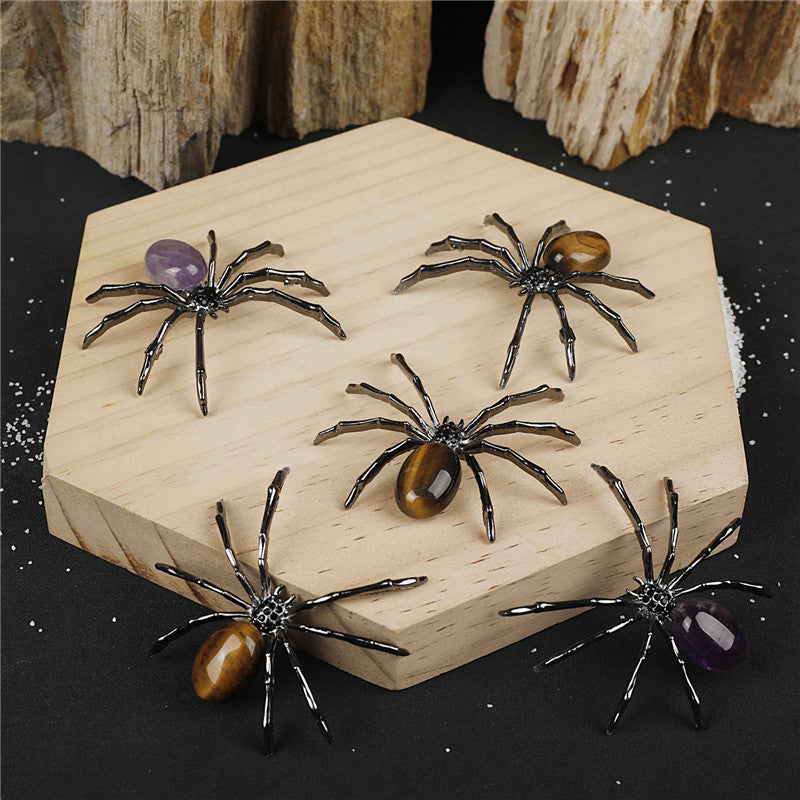 Handcrafted Natural Crystal Tiger's Eye Amethyst Spider