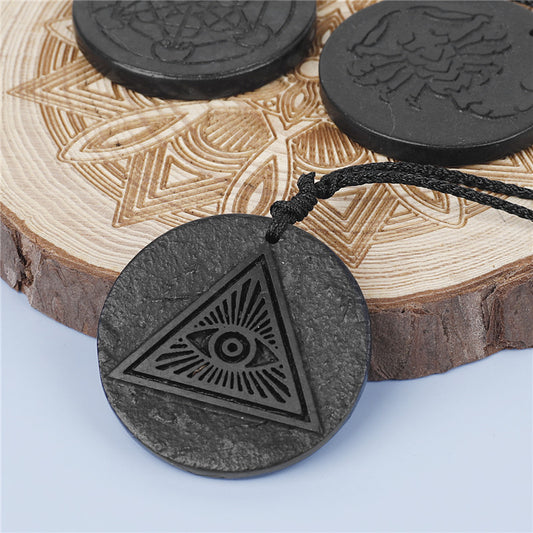 Evil eye protection Black graphitoid pendant necklacek