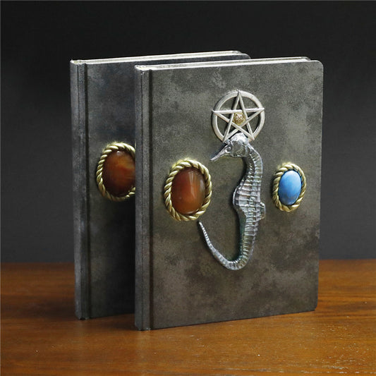 Hand Crafted Natural Crystal Magic Notebook Seahorse Pentagram Pattern